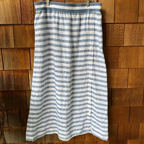 J. Jill Love Linen Blue/White Striped Nautical Maxi Skirt Elastic Waist in LTall - Picture 1 of 8